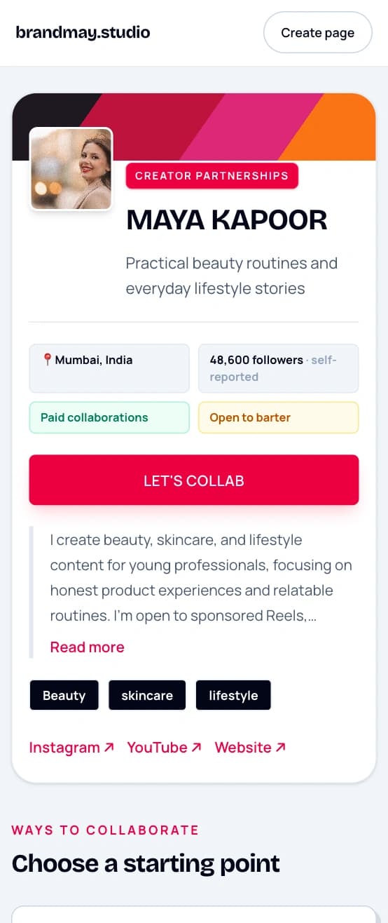 Media Kit creator page preview