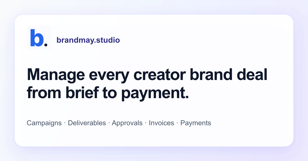 brandmay.studio creator workspace for organizing brand collaborations.